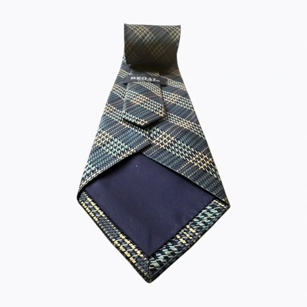Regal Plaid Silk Tie OS Blue Green Classic Business Accessory